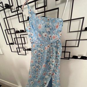 Lulus Bloom Into Love Blue Floral Organza One-Shoulder Maxi Dress